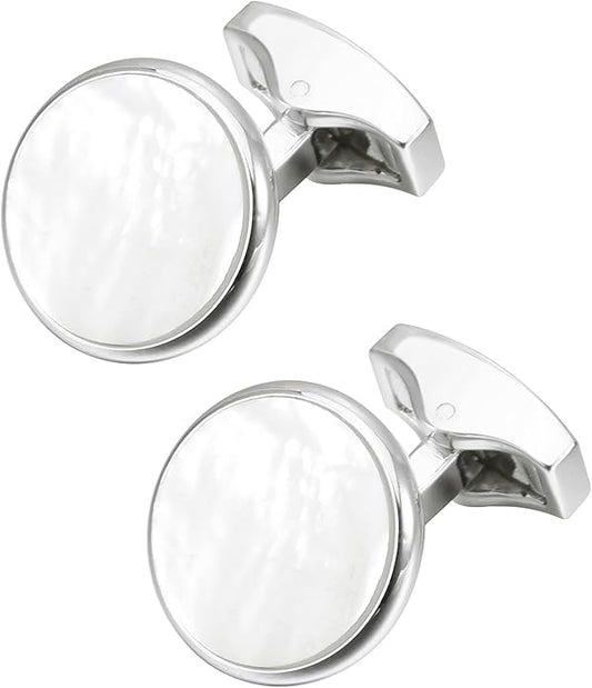 Jonwo Silver / 14K Gold Plated Natural Mother of Pearl Cufflinks for Men Women Classic Round Men's Cufflinks Jewelry for Wedding Party Anniversary Business Tuxedo Dress