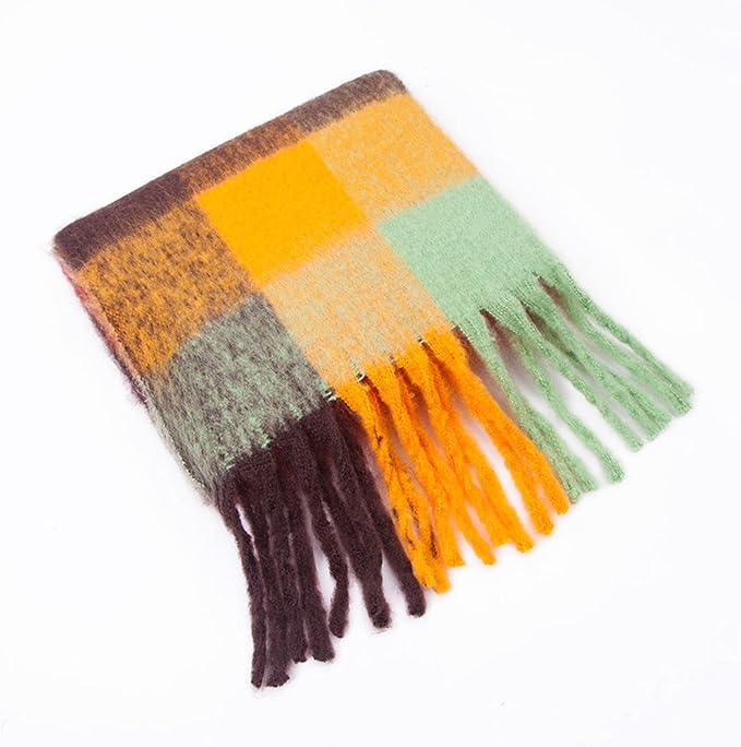 SHOHOKU Large Chunky Plaid Scarf Coloured Checked Oversized Scarf Tassel Soft Fall Winter Thick Warm Shawl Women