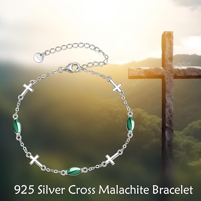 CRMAD Cross/Heart/Infinity/Star of David Bracelet for Women Sterling Silver Opal/Malachite/Moonstone Bracelet Cross Jewelry Gift for Women