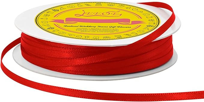 LEEQE Double Face Red Satin Thin Ribbon 1/8 inch X 50 Yards Polyester Red Ribbon for Gift Wrapping Very Suitable for Weddings Party Hair Bow Invitation Decorations and More