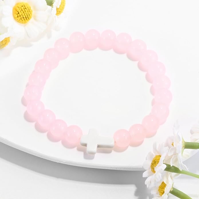 VIBILIA Cross Beaded Bracelets for Women, Inspirational Natural Heart Religious Bracelets for Women, Birthday Christian Gifts for Women on Thanksgiving Christmas Gifts