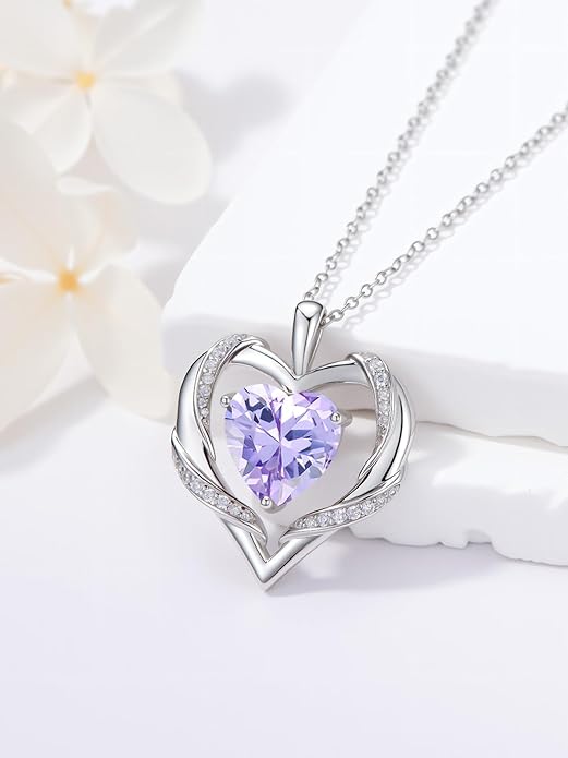 WINNICACA Birthday Gift for Mom Heart Necklace for Women 925 Sterling Silver Birthstone Necklace Jewelry Gift for Women Wife Her Girlfriend Sister