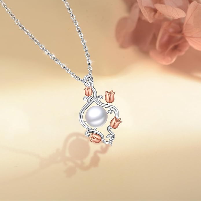Sebina Pearl Pendant Necklace for Women,925 Sterling Silver Pendant Jewelry,Anniversary Christmas Birthday Valentines Gifts for Wife, Mom, Dauhter, Girlfriend,Her