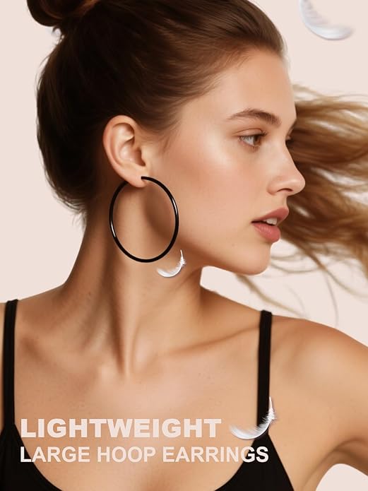 FOCALOOK 14K Gold Plated Lightweight Large Hoops| 2mm Thin Hoop Earrings for Women 30/40/50/70/100mm