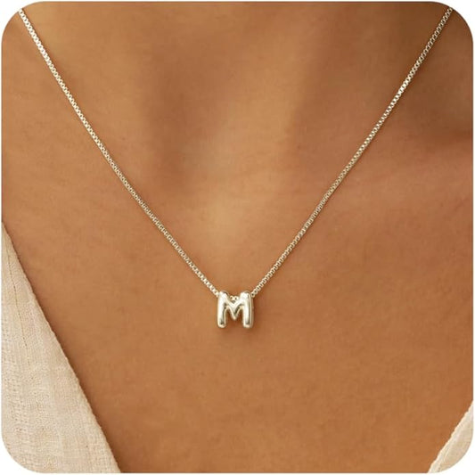 Bubble Gold Letter Necklace for Women, 14k Gold Plated Balloon Initial Necklace, Dainty Gold Necklace for Women, Personalized Bubble Pendant Name Necklace, Fashion Accessories Trendy Jewelry