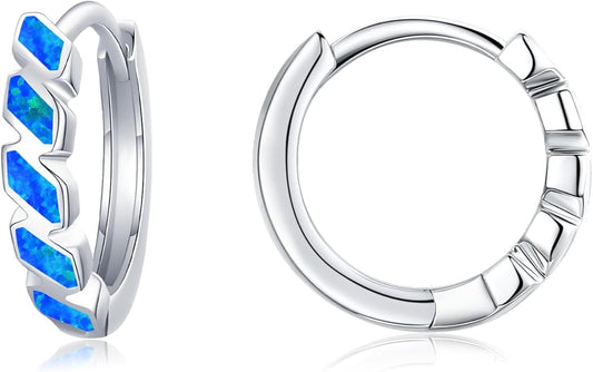 Small Hoop Earrings for Women 925 Sterling Silver Huggie Hoop Opal Earrings Hypoallergenic Earring Jewelry Gifts