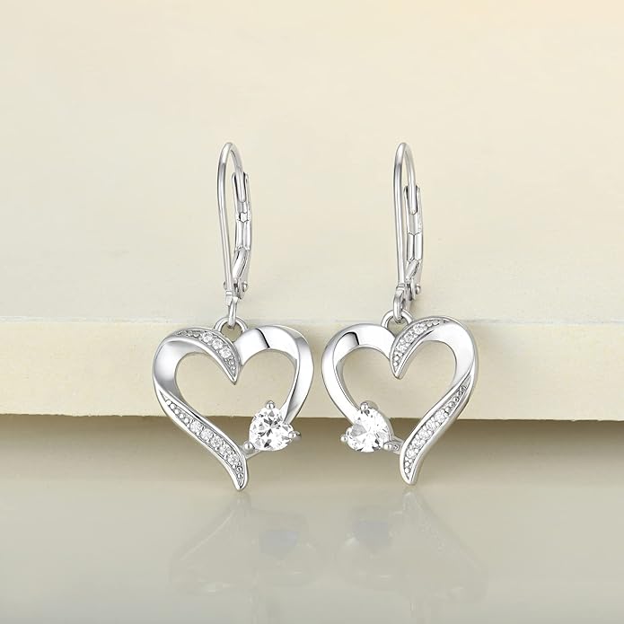 YL Heart Dangle Earrings 925 Sterling Silver Drop Earrings Birthstone Leverback Jewelry for Women
