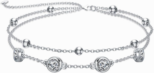 Dorunmo 925 Sterling Silver Birthstone Anklet Bracelets for Women Birthday Mother's Day Jewelry Gifts for Wife Girlfriend Mother Her