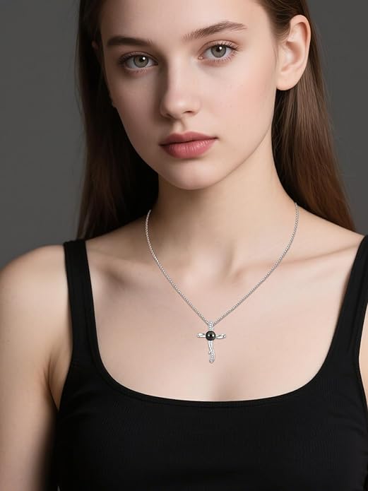KANNSOAR Tahitian Black Pearl 18K White Gold Plated Sterling Silver Pendant Necklace for Wedding Birthday Anniversary Valentines Day Christmas Pearl Jewelry Gift for Women Wife Mom Lover Girlfriend