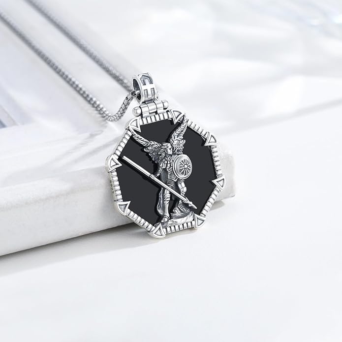 Taioiat Saint Necklace 925 Sterling Silver St Necklace Amulet Pendant Jewelry Religious Gift for Men Women