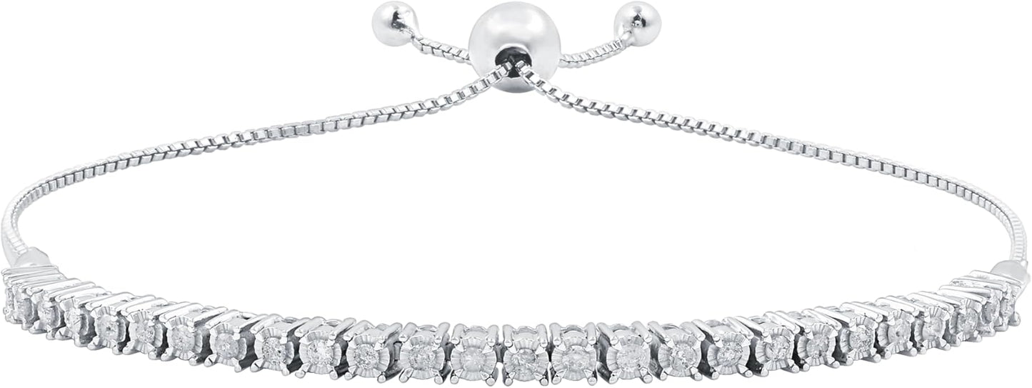 GILDED 1/2 CTtw Natural Diamond Bolo Bracelets for Women | Sterling Silver Bracelet | Fine Jewelry for Her | Timeless Design | Gift Box Included
