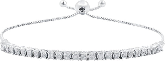 GILDED 1/2 CTtw Natural Diamond Bolo Bracelets for Women | Sterling Silver Bracelet | Fine Jewelry for Her | Timeless Design | Gift Box Included