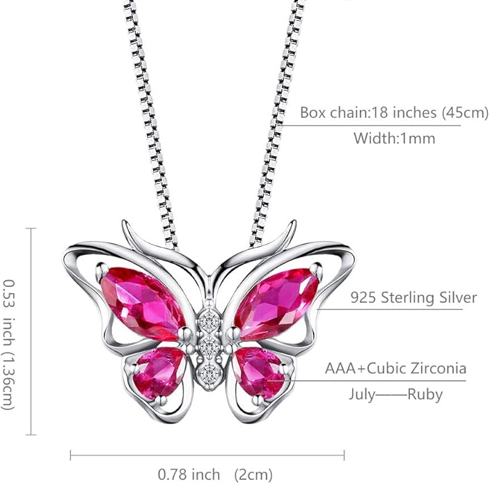 Aurora Tears Butterfly Birthstone Pendant Necklace - Women 925 Sterling Silver Butterflies Birthstone Pendant Necklace Jewelry Birthday Gift for Women