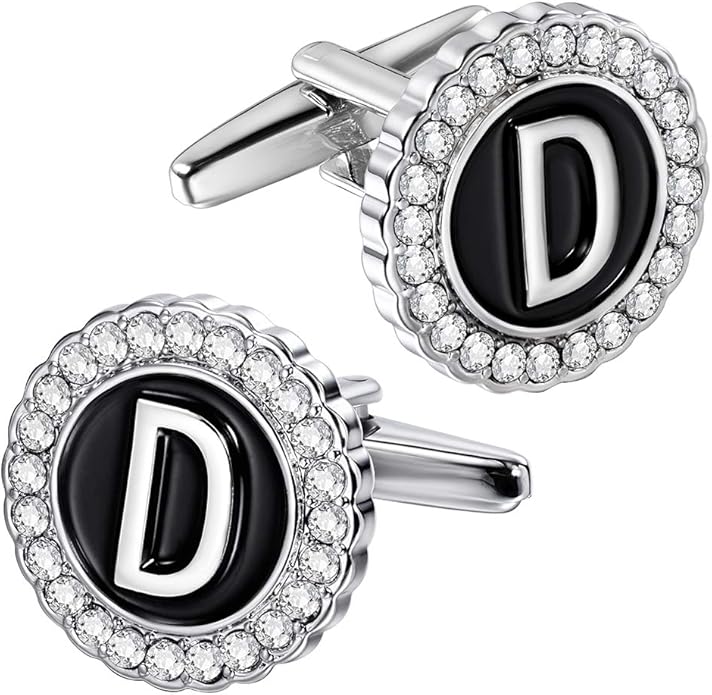 HAWSON A-Z Initial Cufflinks for Men and Women with Clear Crystal, Gold Silver Color Rasied Letter A-Z Cuff Links for French Shirt, Gift for Normal and Business Wearing