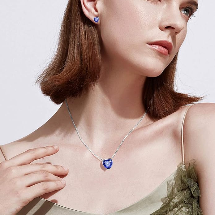 Aurora Tears 925 Sterling Silver 12 Birthstone Hearts Jewelry Women Crystal Wedding/Engagement/Bridal Heart Necklace/Earring/Ring/Bracelet Sets Jewellery