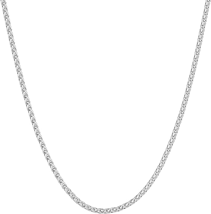 sovesi Wheat Necklace Chain for Men, Silver Plated Stainless Steel Necklace, 2.5/3mm Width Chain for Men and Women, 16-28 Inches Length Gift Jewelry