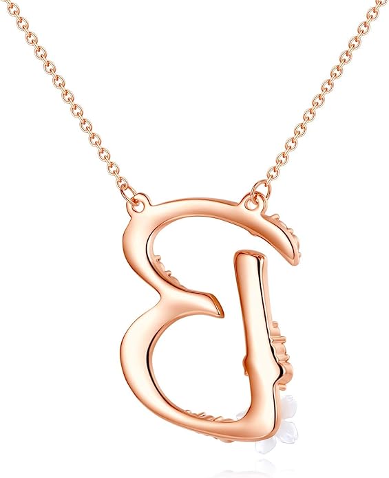 Flower Initial Letter Necklace Pink Red Blue Simulated Pearl Pendant Name Jewelry Made with Austrian Crystals Rose Gold Plated Anniversary Birthday Gifts for Women,18"+2"