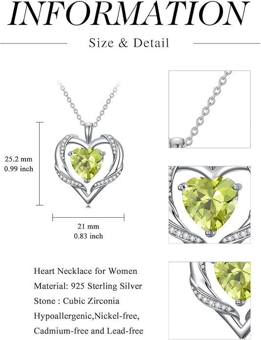 WINNICACA Birthday Gift for Mom Heart Necklace for Women 925 Sterling Silver Birthstone Necklace Jewelry Gift for Women Wife Her Girlfriend Sister