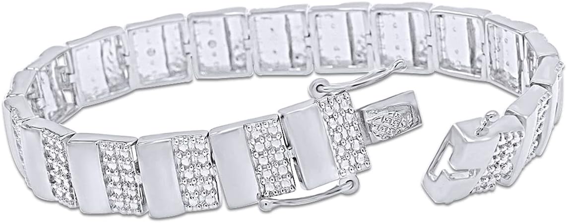 AFFY White Natural Diamond Men's Bracelet In 14k Gold Over Sterling Silver (0.04 cttw)