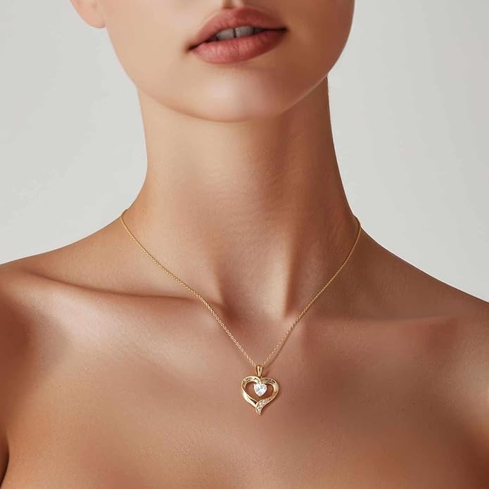 NINAMAID Mom Necklace 925 Sterling Silver Heart Necklaces for Women Engraved I Love You You Mom Gifts for Mom from Daughter