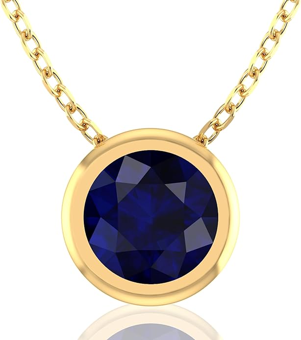 14K Gold Necklace for Women - 7mm Round Natural Gemstone Pendant with 18" Gold Chain - Trendy Birthstone Statement Fine Jewelry - Yellow Gold, Elegant Women's Accessories