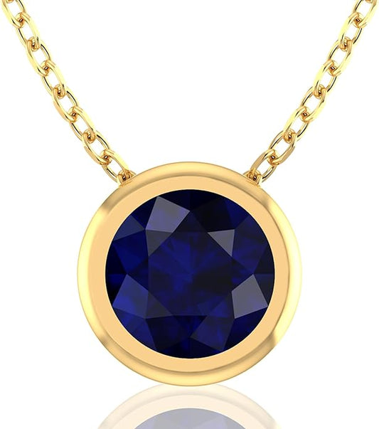 14K Gold Necklace for Women - 7mm Round Natural Gemstone Pendant with 18" Gold Chain - Trendy Birthstone Statement Fine Jewelry - Yellow Gold, Elegant Women's Accessories