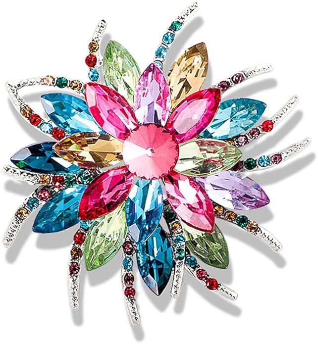 Rhinestone Sunflower Brooch Pin Red Pink Flower Brooch Stylish Crystal Brooch Elegant Clothing Hat Bag Accessories Jewerly for Women