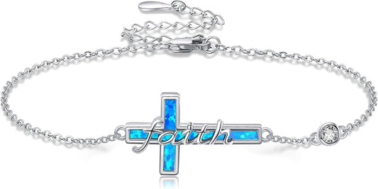Religion Bracelet S925 Sterling Silver Cross/Evil Eye Bracelet Good Lucky Faith Jewelry Gifts for Women