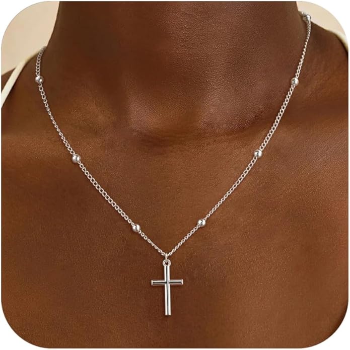 Cross Necklace for Women Dainty 14K Real Silver Gold Plated Layered Cross Pendant Necklace Stack Simple Trendy Cute Charm Choker Necklaces Jewelry Gift for Women Teen Her