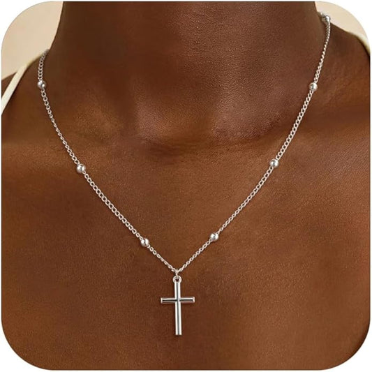 Cross Necklace for Women Dainty 14K Real Silver Gold Plated Layered Cross Pendant Necklace Stack Simple Trendy Cute Charm Choker Necklaces Jewelry Gift for Women Teen Her