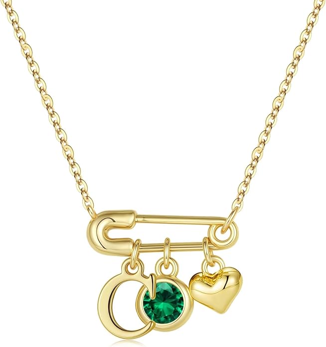 MONOOC Christmas Gifts for Women Girls - 14K-Gold-Plated Dainty Paperclip Heart Initial Necklace Birthstone Necklace Jewelry Birthday Gifts for Women Her Mom Friend Wife Sister