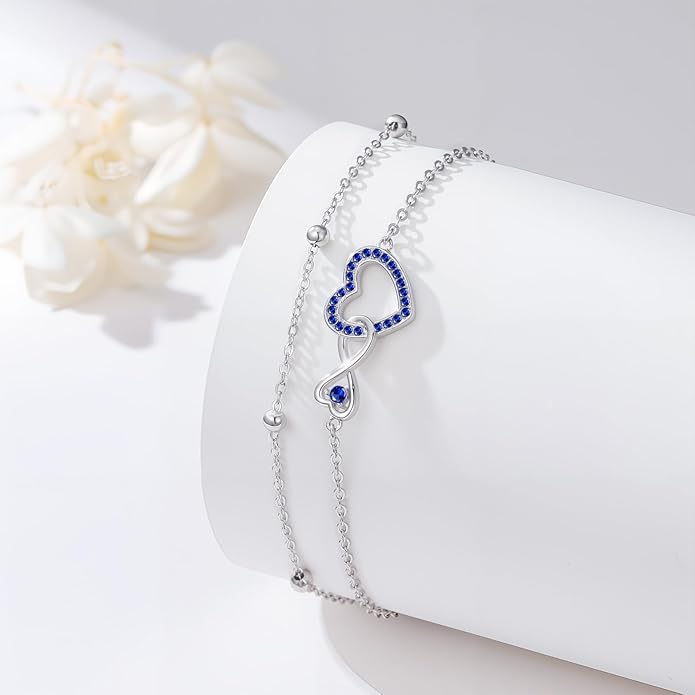 Anklet for Women 925 Sterling Silver Double Infinity Ankle Bracelet Waterproof Summer Jewelry Anniversary Birthday Gifts for Her