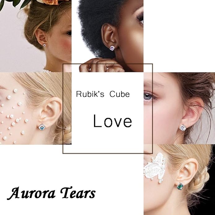 Aurora Tears Birthstone Necklace/Earring 925 Sterling Silver Women Cross/3D Cube/Cresent Moon Birth Stone Jewelry Mens Birthday Gift Anniversary Present