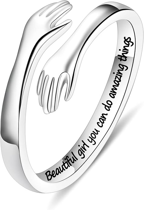 Yesteel S925 Sterling Silver Hug Ring for Women Teen Girls, Adjustable Ring Jewelry Mothers Day Birthday Gifts for Daughters Mom Sister Wife Friends Grandma