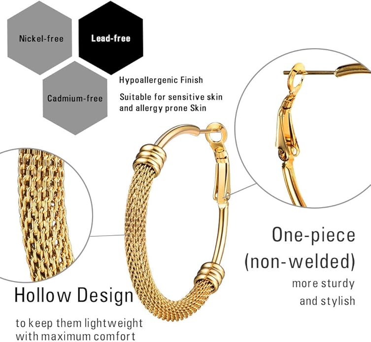 PROSTEEL 30/40/60/80/100mm Chunky Hoop Earrings For Women Gold Plated/Black Stainless Steel Hoops Earrings Statement Jewelry