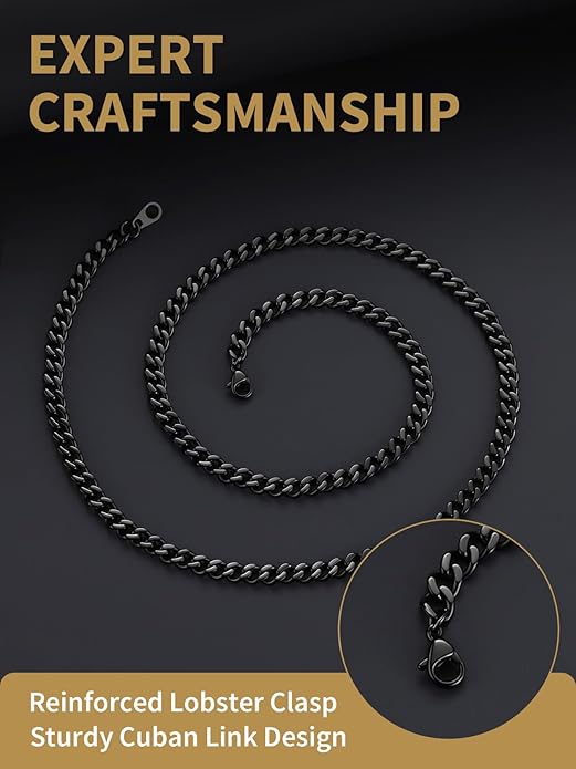 FindChic Men Curb Chain Necklace 18K Gold Plated/Stainless Steel/Black Chunky Double Tight Cuban Link Hip Hop Neck Chains for Men Boys 3.5MM/5MM/6MM/7MM/9MM/12MM 14''-30'' 8 Length Options (Send Gift Box)