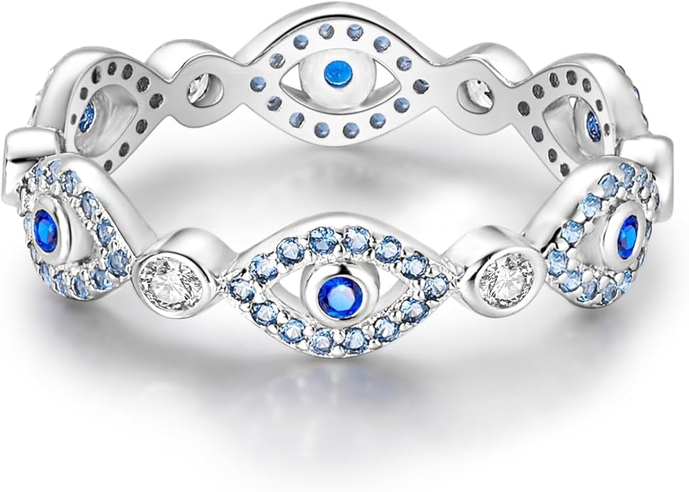 NARMO 925 Sterling Silver Rings for Women Evil Eyes Rings Entwined Line Cubic Zirconia Rings Simple Stackable Finger Rings Engagement Ring Personality Rings Size 6-9
