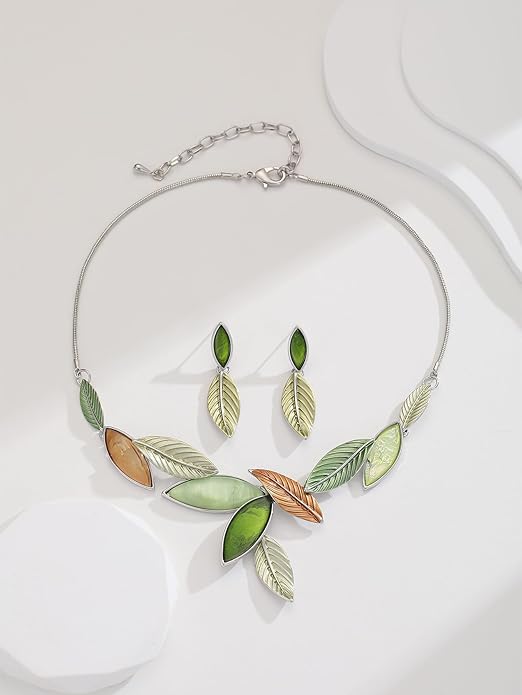 Vintage Chunky Statement Jewelry Set Retro Leaf Floral Geometric Bohemian Boho Bib Necklace Earring Set Fashion Costume Jewelry for Women Girls Wedding Party Prom Unique Gift