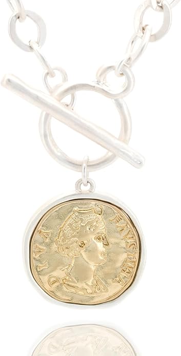 Chunky Gold Coin Pendant Necklace Trendy Layered Statement Chain for Women, Antique Toggle Design with Thick Link, Fashionable Necklaces for Women