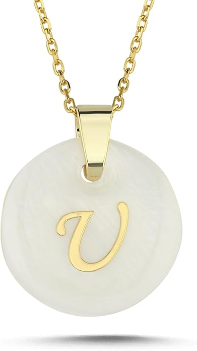 Initial Necklace for Women - Gifts for Women 18ct Gold Vermeil Letter Necklace Genuine Mother of Pearl 925K Sterling Silver Dainty Letter A-Z Necklace