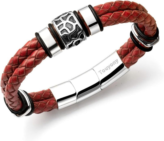 Mens Leather Bracelet Premium Leather Braided Bracelet Stainless Steel Jewelry Gift Accessories Men's Bracelet