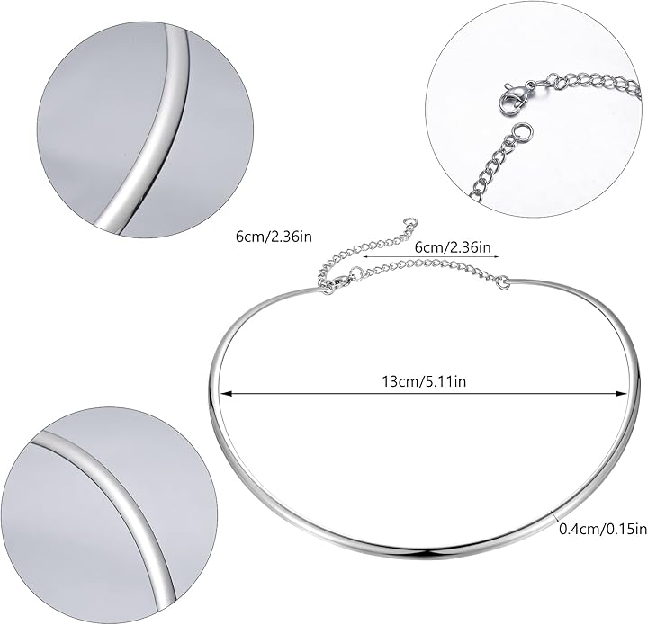 HooAMI Stainless Steel Silver Choker Necklace for Women