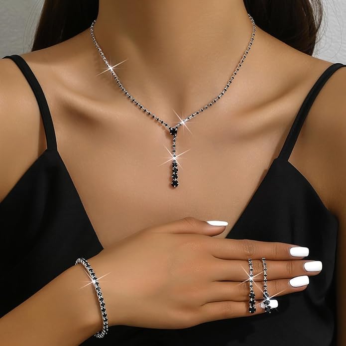 MIFYNN Rhinestone Wedding Set for Women Sparkle Crystal Earrings Necklace Bracelet Jewelry Set Wedding Party Prom Jewelry Set for Brides Bridesmaid