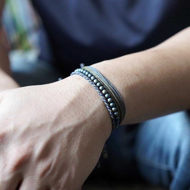 Handmade Natural Stone Beaded Healing Bracelet Gift for Men Adjustable Rope String Bracelet (Hematite/Reiki, Adjustable)