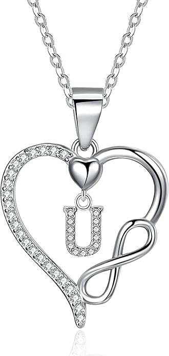 Valentines Day Gifts for Women Hers, Dainty 925 Sterling Silver Infinity Heart Initial Necklace, Letter A-Z Zircon Pendant, Jewelry Gift for Wife