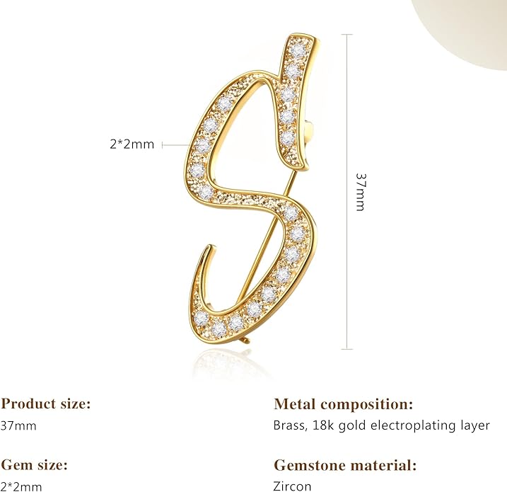Cicy Bell A-Z Initial 26 Letter Brooch Pins 18k Gold Plated Cubic Zirconia Breastpin Name Personalized Gifts for Women Men
