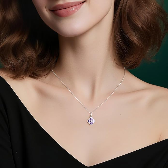 Iefil Valentines Day Gifts for Her - 925 Sterling Silver Birthstone Clover Necklace for Women, Anniversary Birthday Gifts for Women Wife Girlfriend Mom