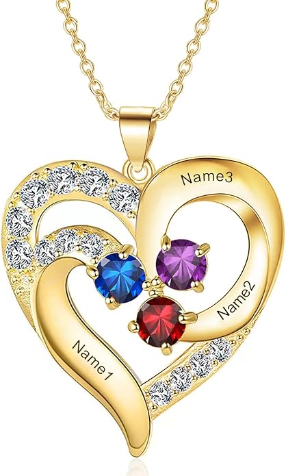 10K 14K 18K Personalized Solid Gold Nautral Diamond Mom Necklace with 1-5 Birthstones for Women Mom Wife,Custom Mother Birthstone Necklace Engraved Name Jewelry Gift for Mothers Day Birthday