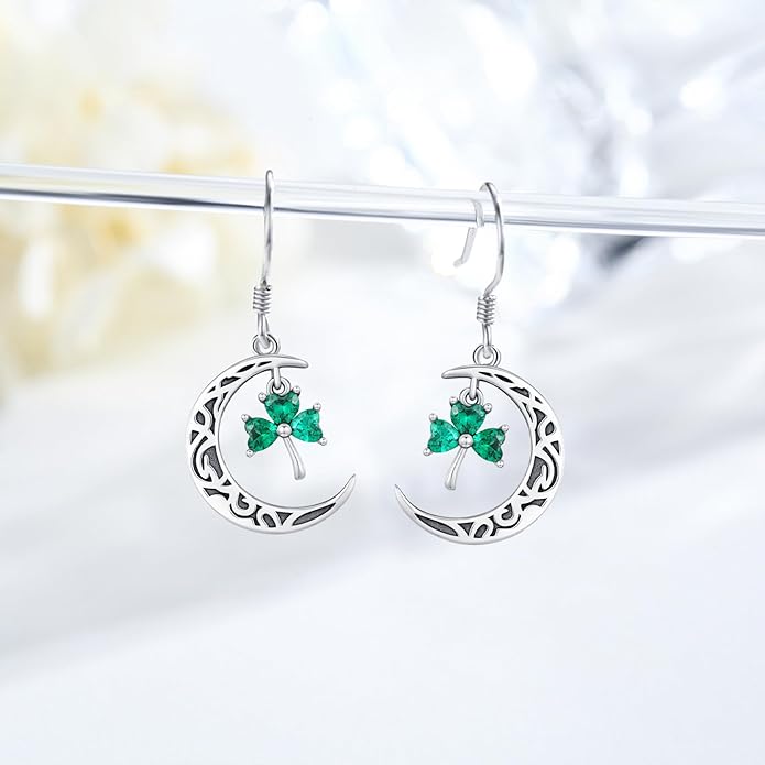JUSTKIDSTOY St Patricks Day Earrings Gifts 925 Sterling Silver Four Leaf Clover Shamrock Earrings Irish Jewelry for Women Girls