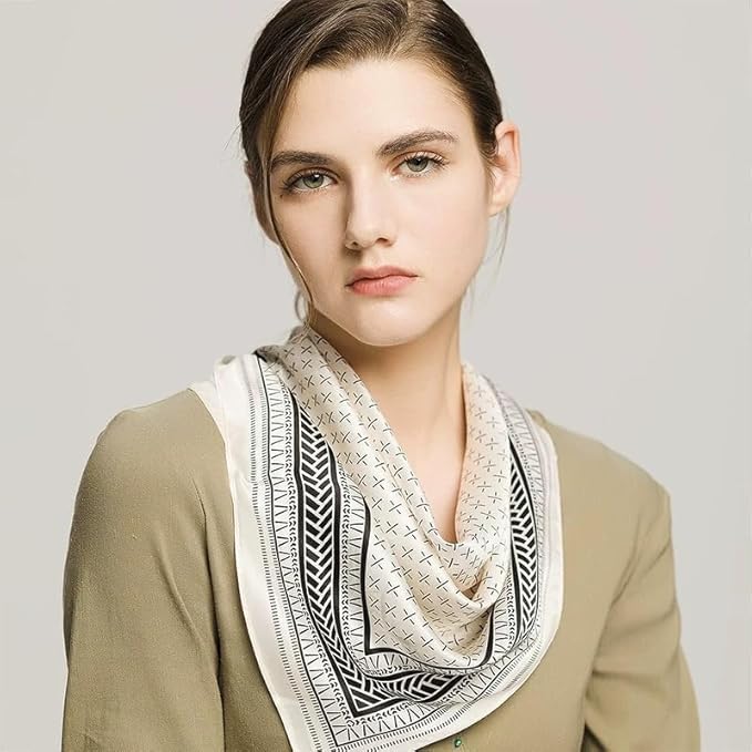 ANDANTINO 100% Mulberry Silk Square Scarf for Hair-25.6" X25.6'' Women Men Natural Silk Neckerchief Digital Printed Headscarf